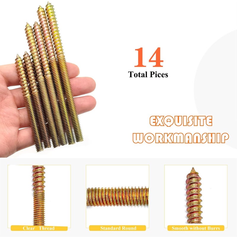 Matrelt 14 Pack 5/16-18" Hanger Bolts 3Sizes Long Inch Double Headed Bolts Wood Dowel Screw Self-Tapping Screw Hanger Bolts for Wood Furniture Double Threaded Rods Bolt - Image 4